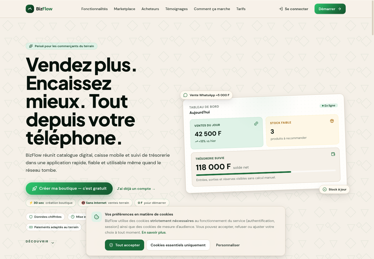 Capture de BizFlow — SaaS de gestion pour commerces africains