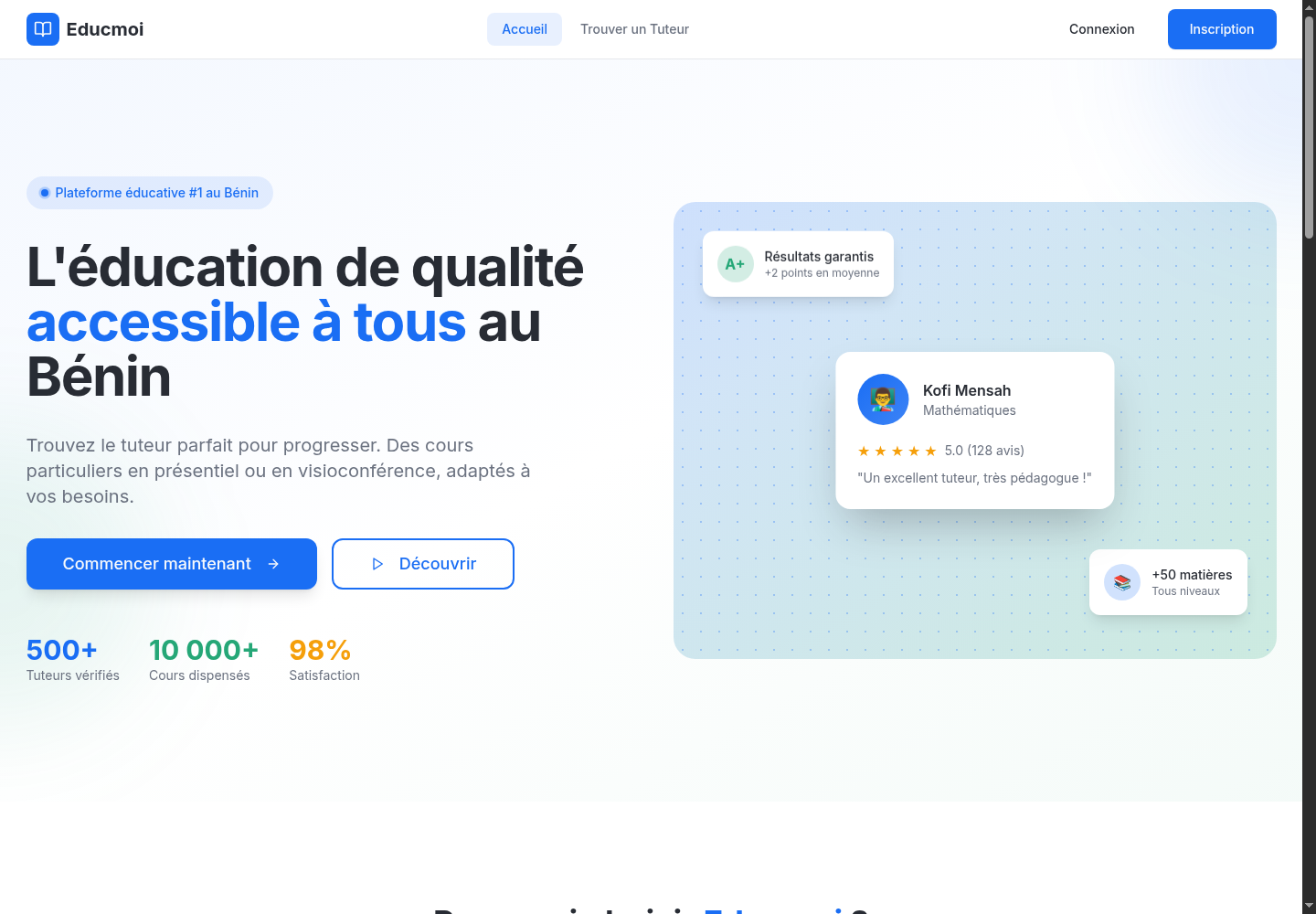 Capture de Educmoi — API EdTech élèves, tuteurs et parents